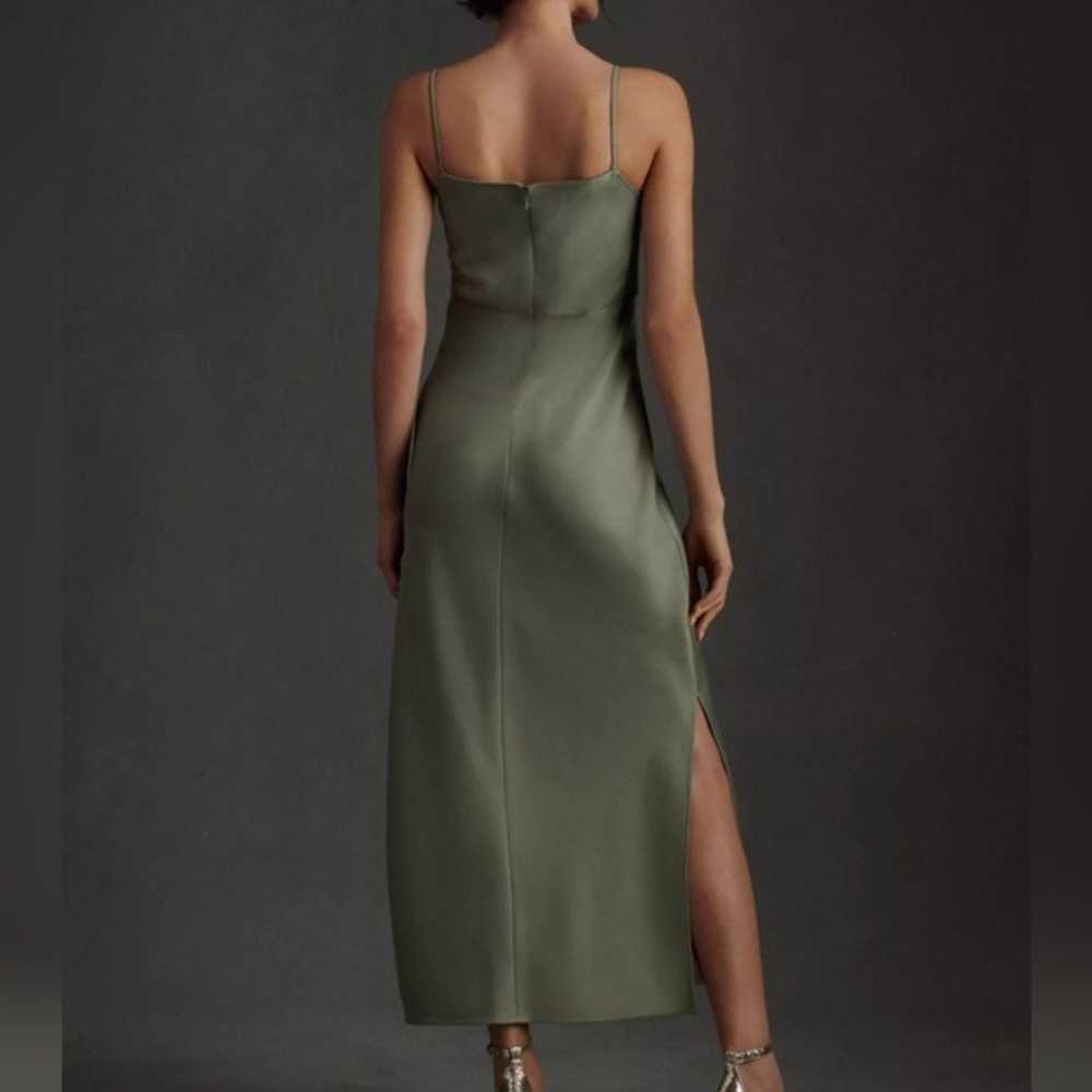 BHLDN Cali Satin Cowl-Neck Midi Slip Dress Green … - image 3