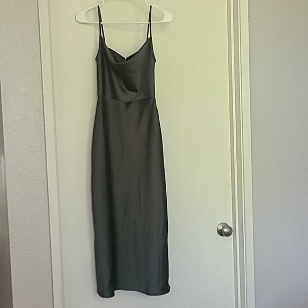 BHLDN Cali Satin Cowl-Neck Midi Slip Dress Green … - image 4