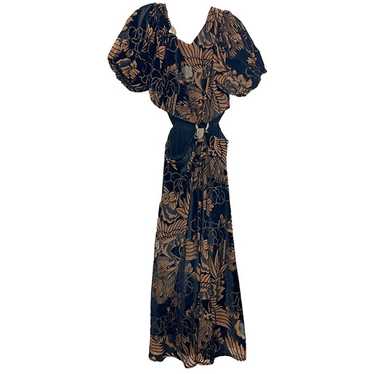 Marvelous Moi Navy Blue Burnout Velvet One-Shoulder Maxi Dress