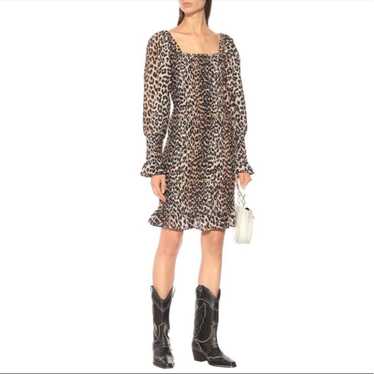 Ganni Silk Leopard Print Dress