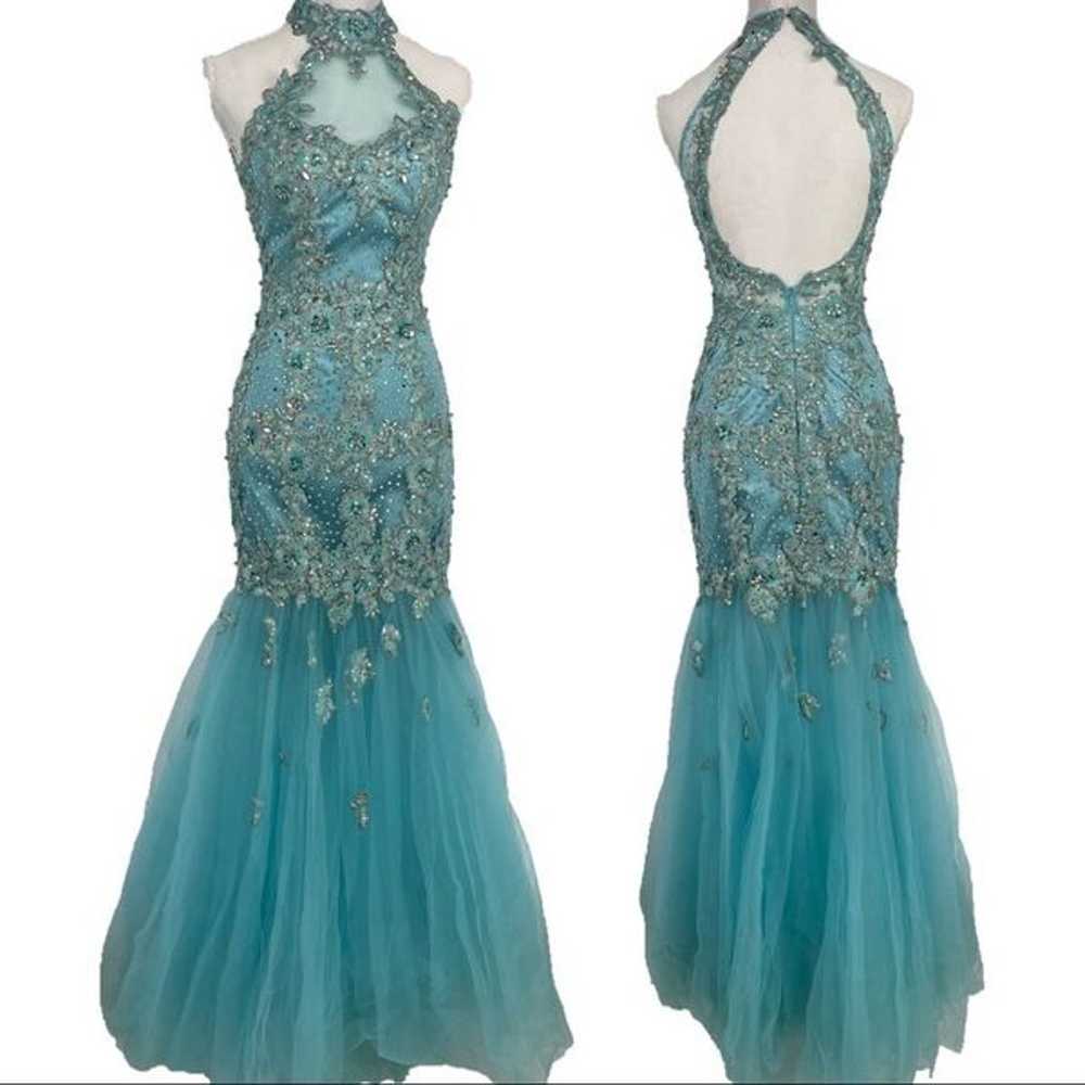 Madison James lace and sequin halter evening gown - image 1