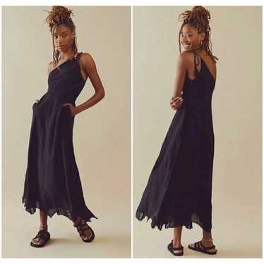NEW Free People Athea Drape Maxi Black Chiffon Dress Grecian Gown