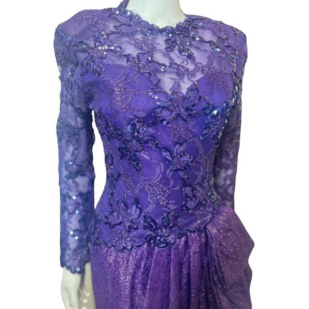 Vintage 80's Victor Costa purple sequin Lace Gown… - image 11