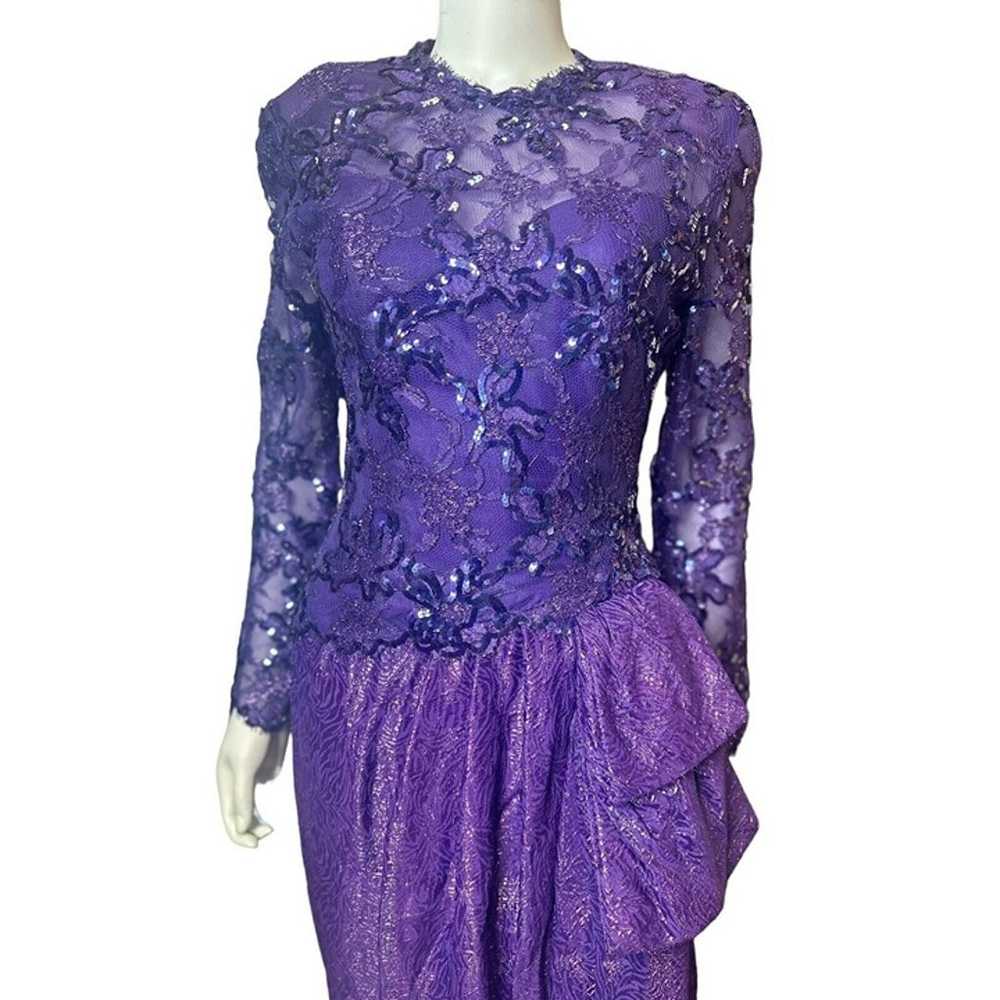 Vintage 80's Victor Costa purple sequin Lace Gown… - image 12