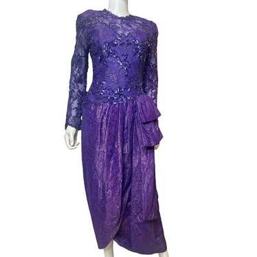 Vintage 80's Victor Costa purple sequin Lace Gown… - image 1