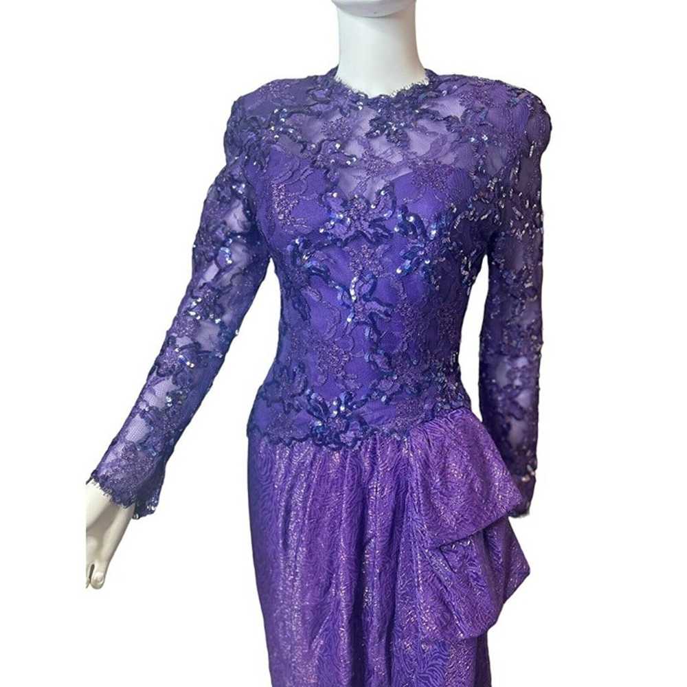 Vintage 80's Victor Costa purple sequin Lace Gown… - image 2