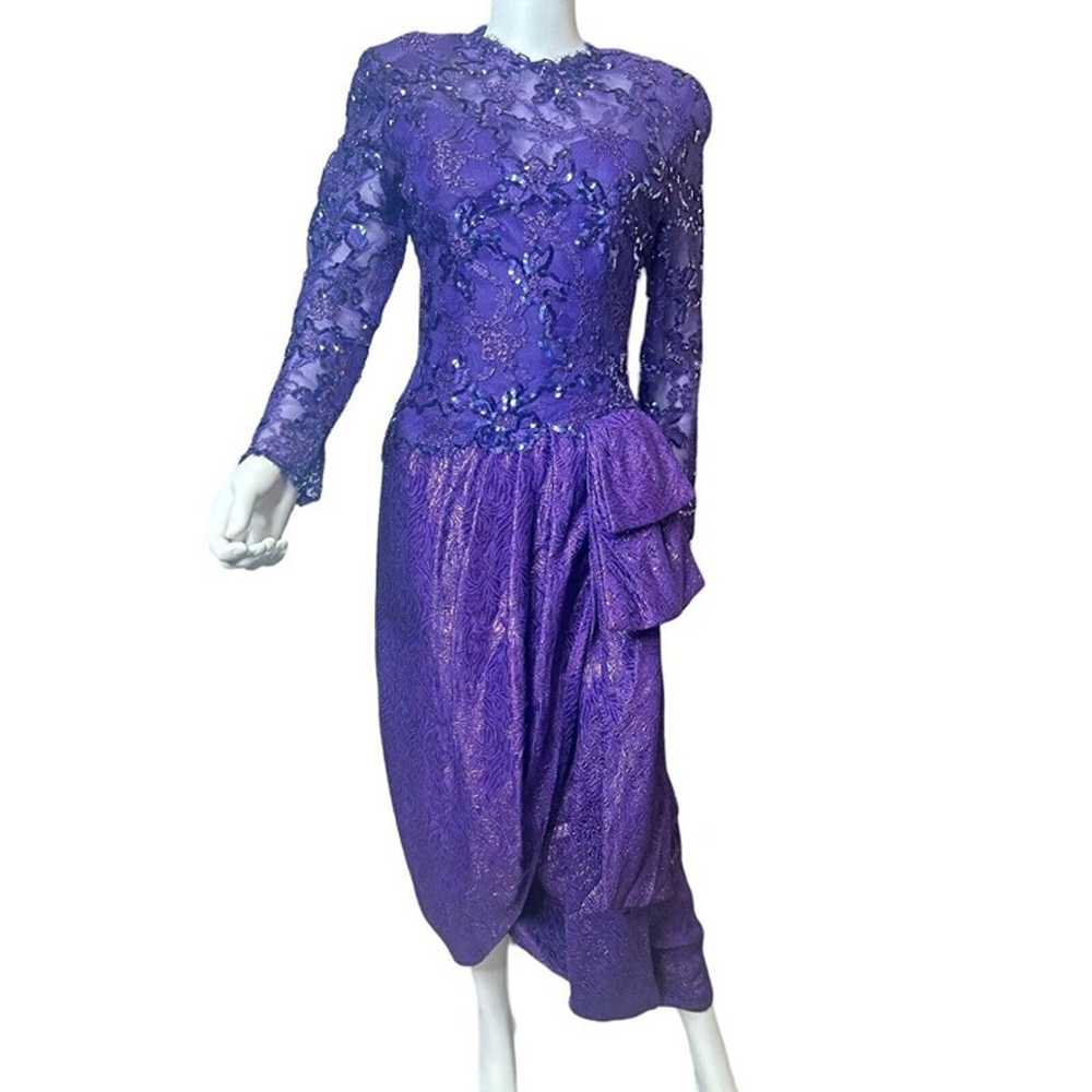 Vintage 80's Victor Costa purple sequin Lace Gown… - image 3