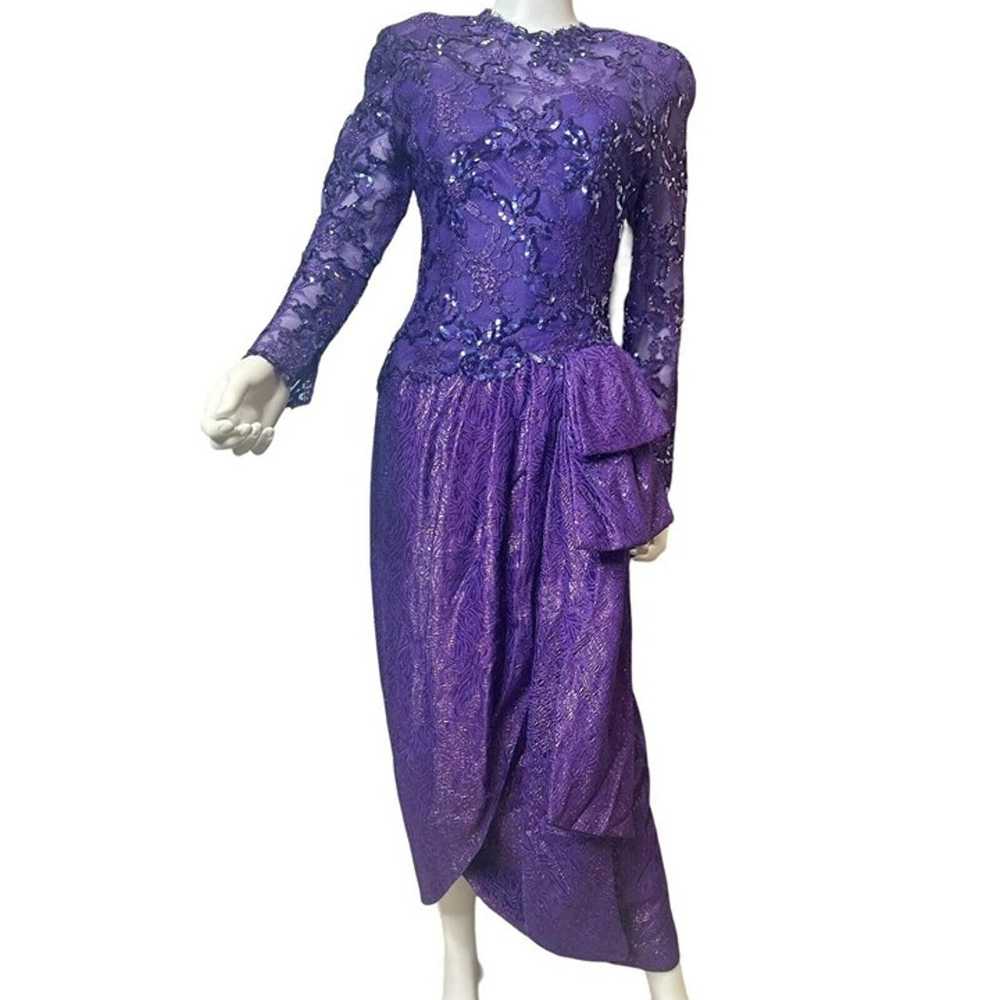 Vintage 80's Victor Costa purple sequin Lace Gown… - image 7