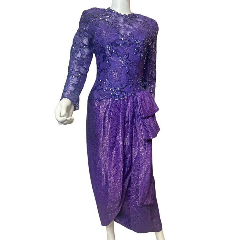 Vintage 80's Victor Costa purple sequin Lace Gown… - image 8