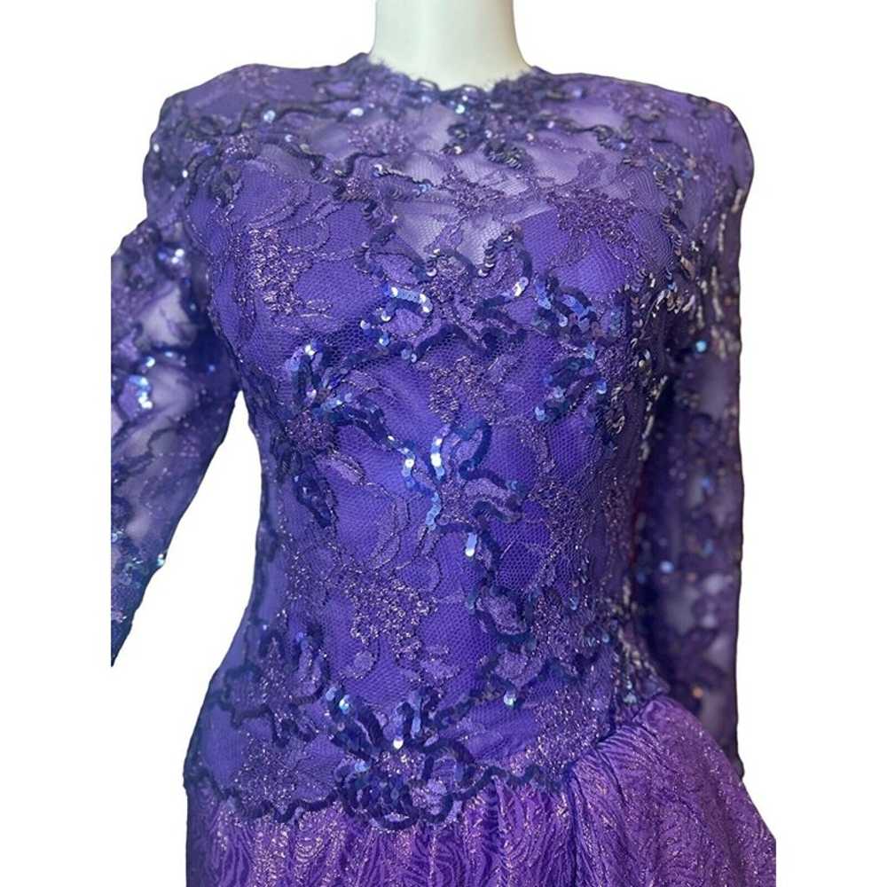 Vintage 80's Victor Costa purple sequin Lace Gown… - image 9