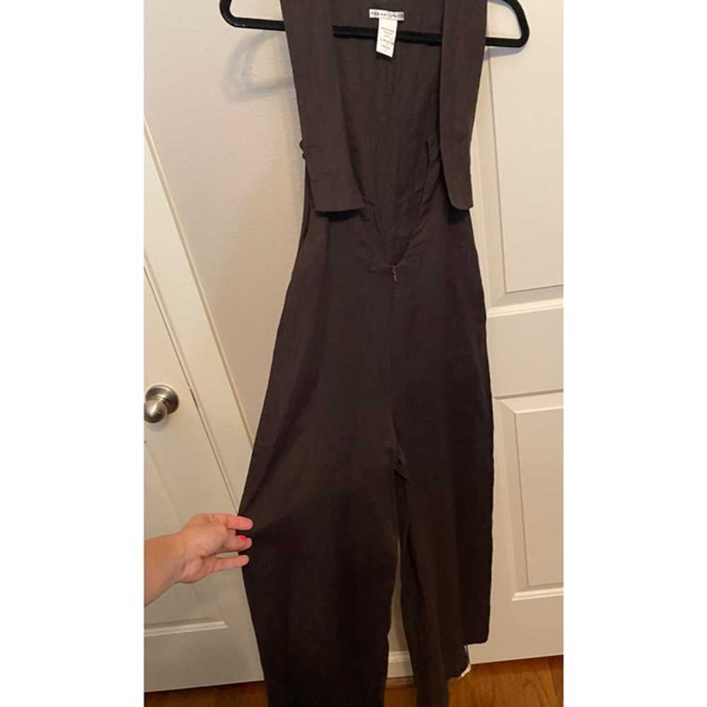 Sarah Pacini brown linen wide leg jumpsuit size S - image 7
