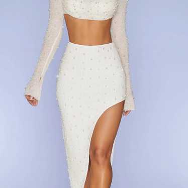 Marseilles Embellished Cold Shoulder Cut Out Mini Dress in White