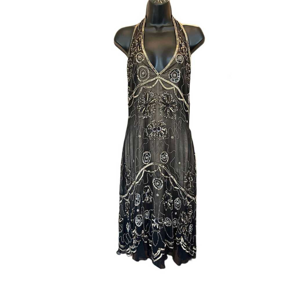 ADRIANNA PAPELL EVENING Black and Gold Flapper St… - image 1