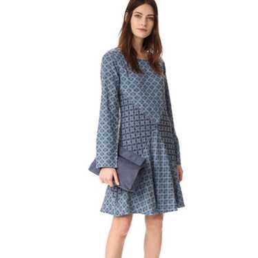 ace&jig Court Dress Blue Jacquard Long Sleeve  A … - image 1