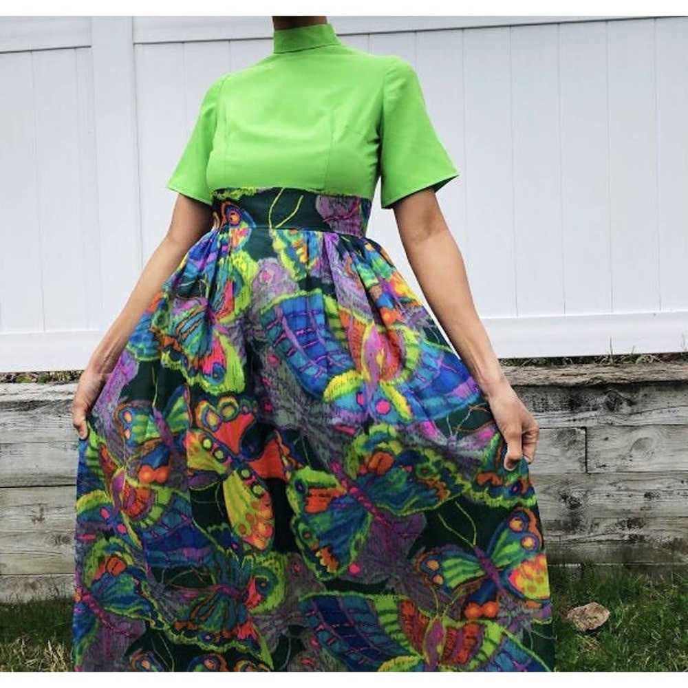 70s Handmade Neon Butterfly Dress (S) - image 1