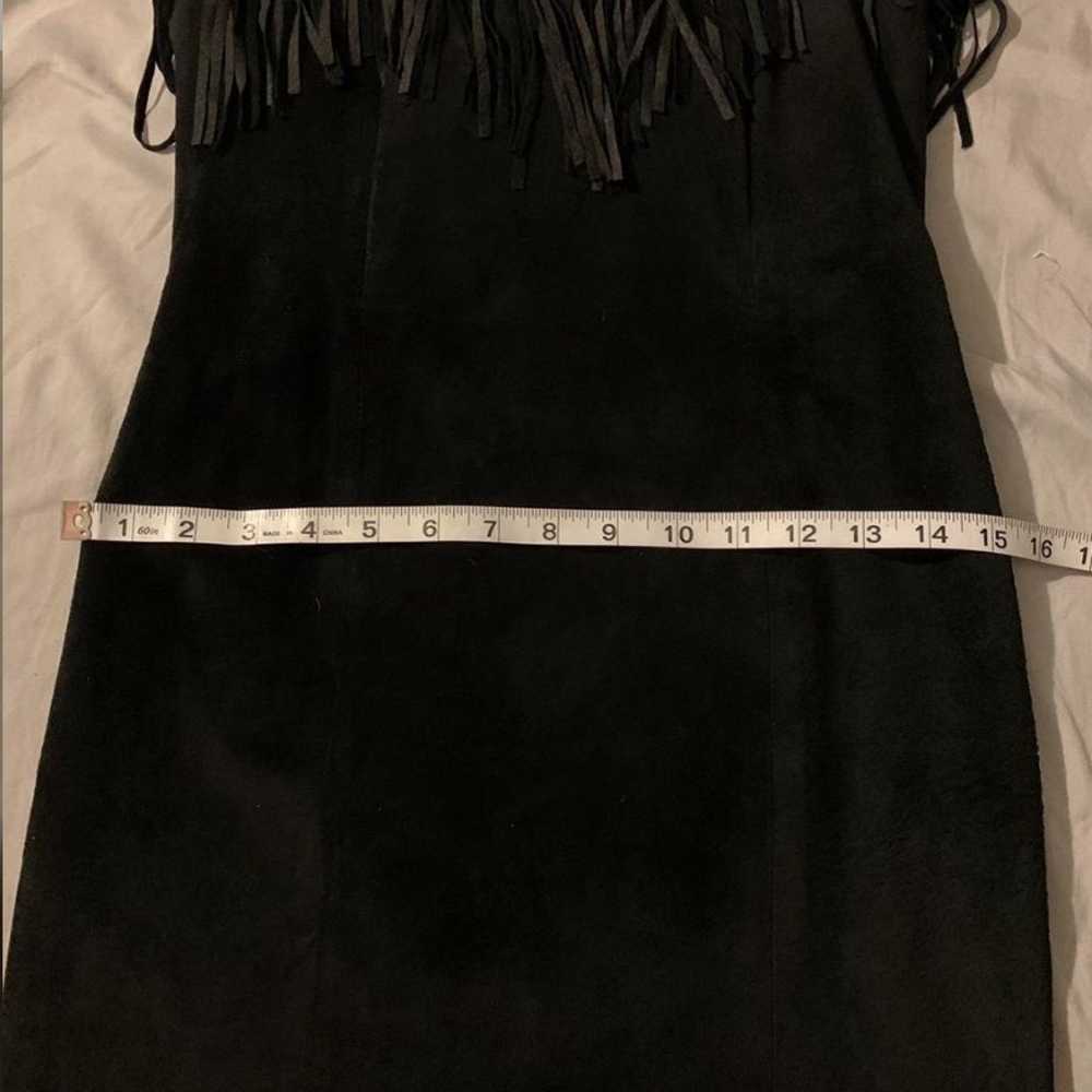 Black Leather Fringe Strapless Cocktail Dress - image 5