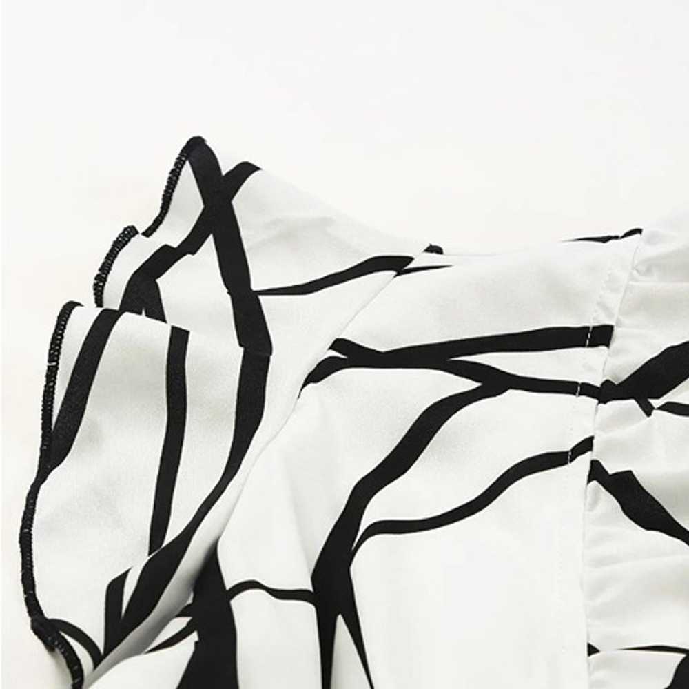 White Abstract Vein Print V Neck Ruffle Maxi Dress - image 4