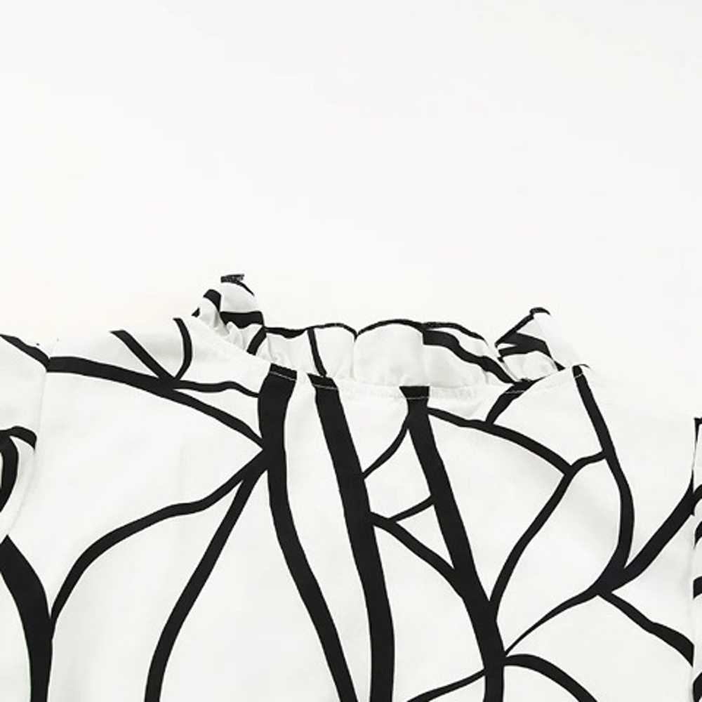 White Abstract Vein Print V Neck Ruffle Maxi Dress - image 6
