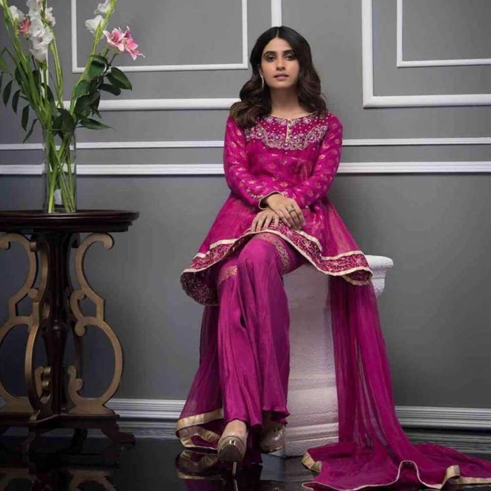 Pakistani designer outfit Phatyma Khan medium pink - image 4