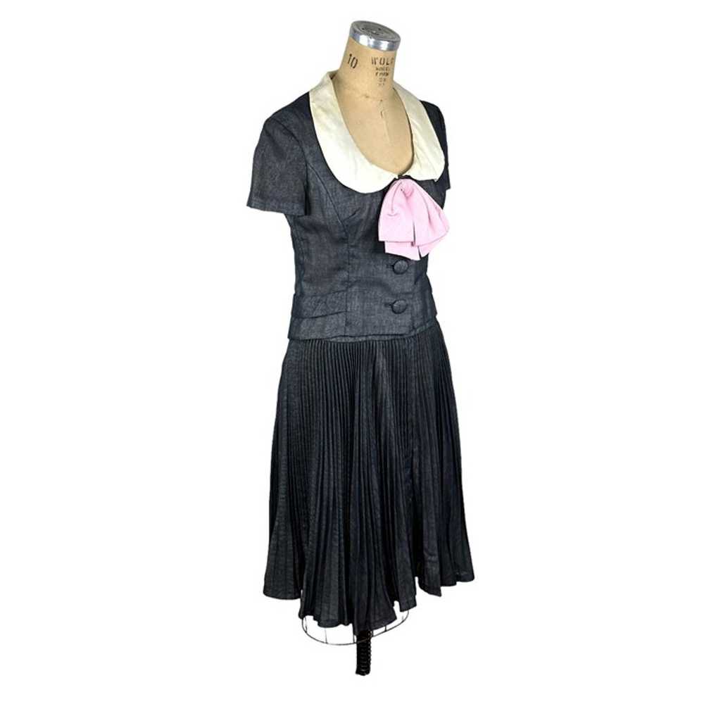 1960s pleated dress with jacket and bow by Mam'se… - image 2