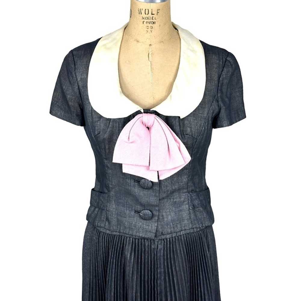 1960s pleated dress with jacket and bow by Mam'se… - image 6