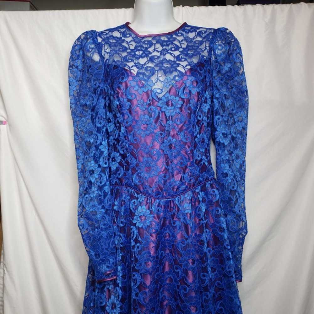 Vintage Dance Allure Blue Lace Formal Dress Purpl… - image 2