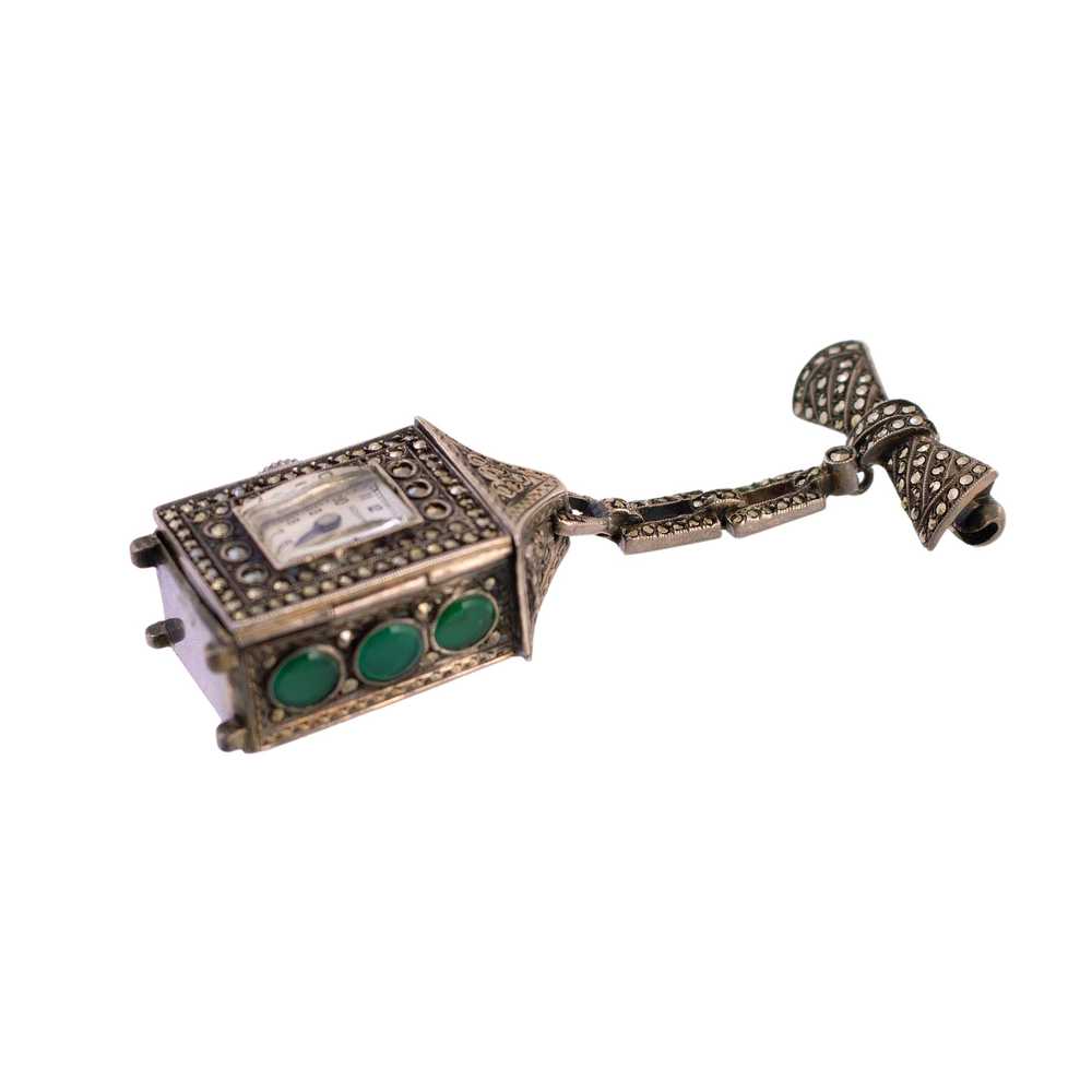 Bucherer Silver Marcasite Mechanical Watch Brooch - image 7