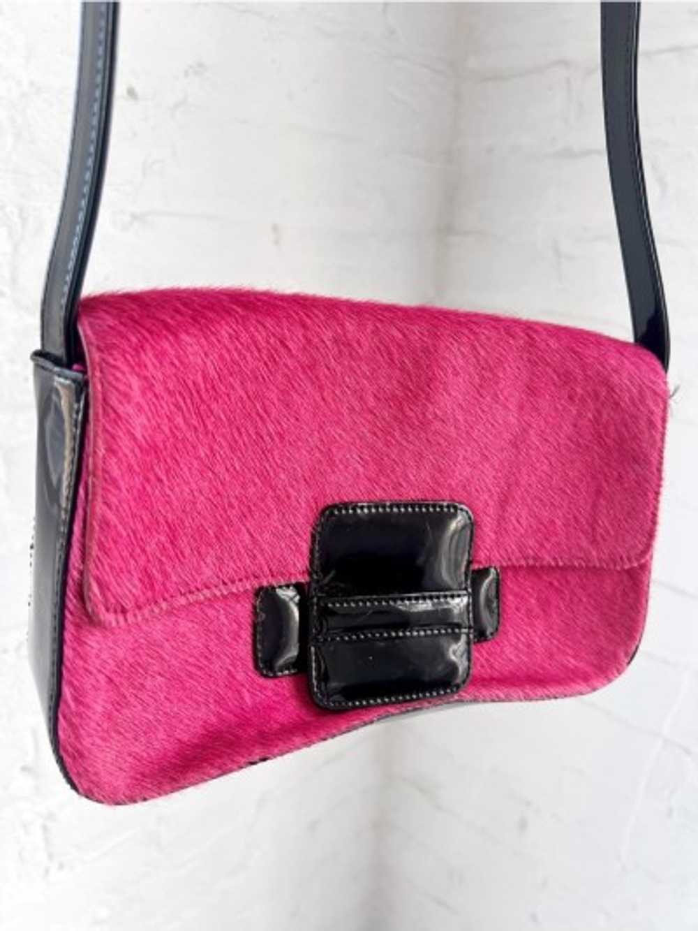 y2k pony hair & patent baguette purse - image 2