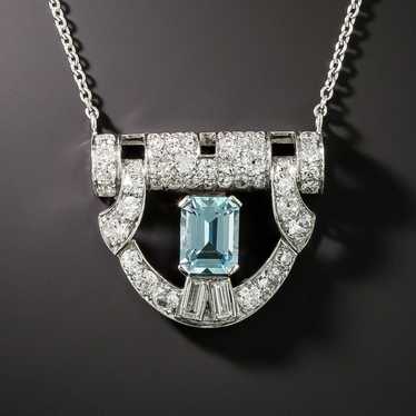 Art Deco Aquamarine And Diamond Necklace - image 1