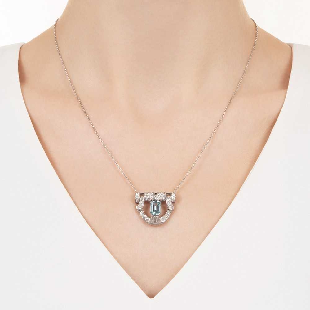 Art Deco Aquamarine And Diamond Necklace - image 2