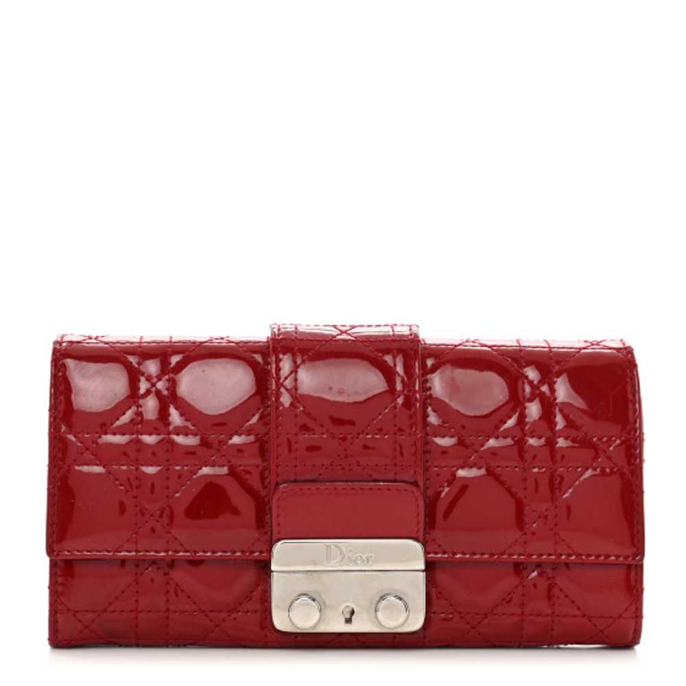 CHRISTIAN DIOR Patent Cannage Chain Wallet Red - image 1