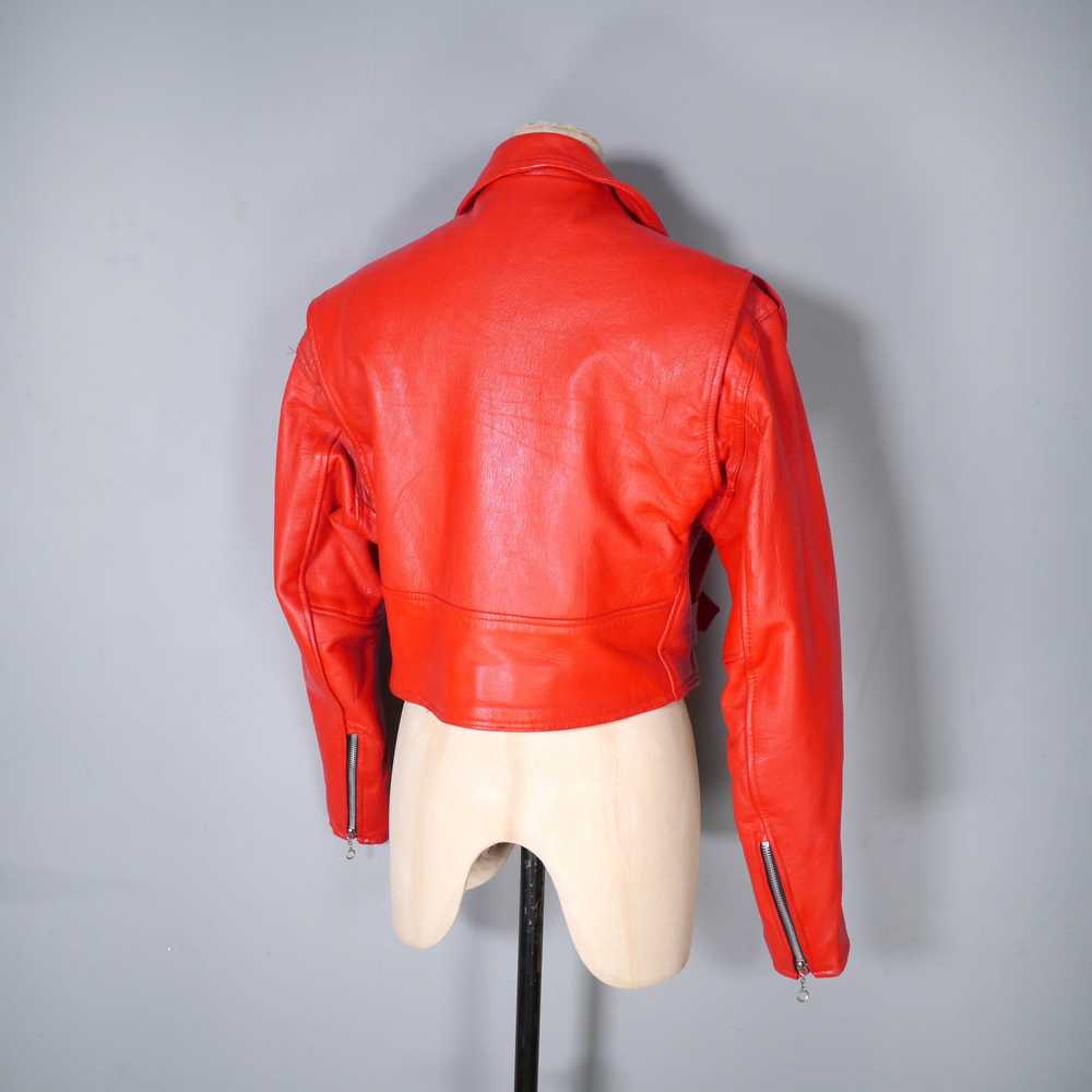 80s 90s "NICE" BRIGHT RED REAL LEATHER BIKER JACK… - image 10