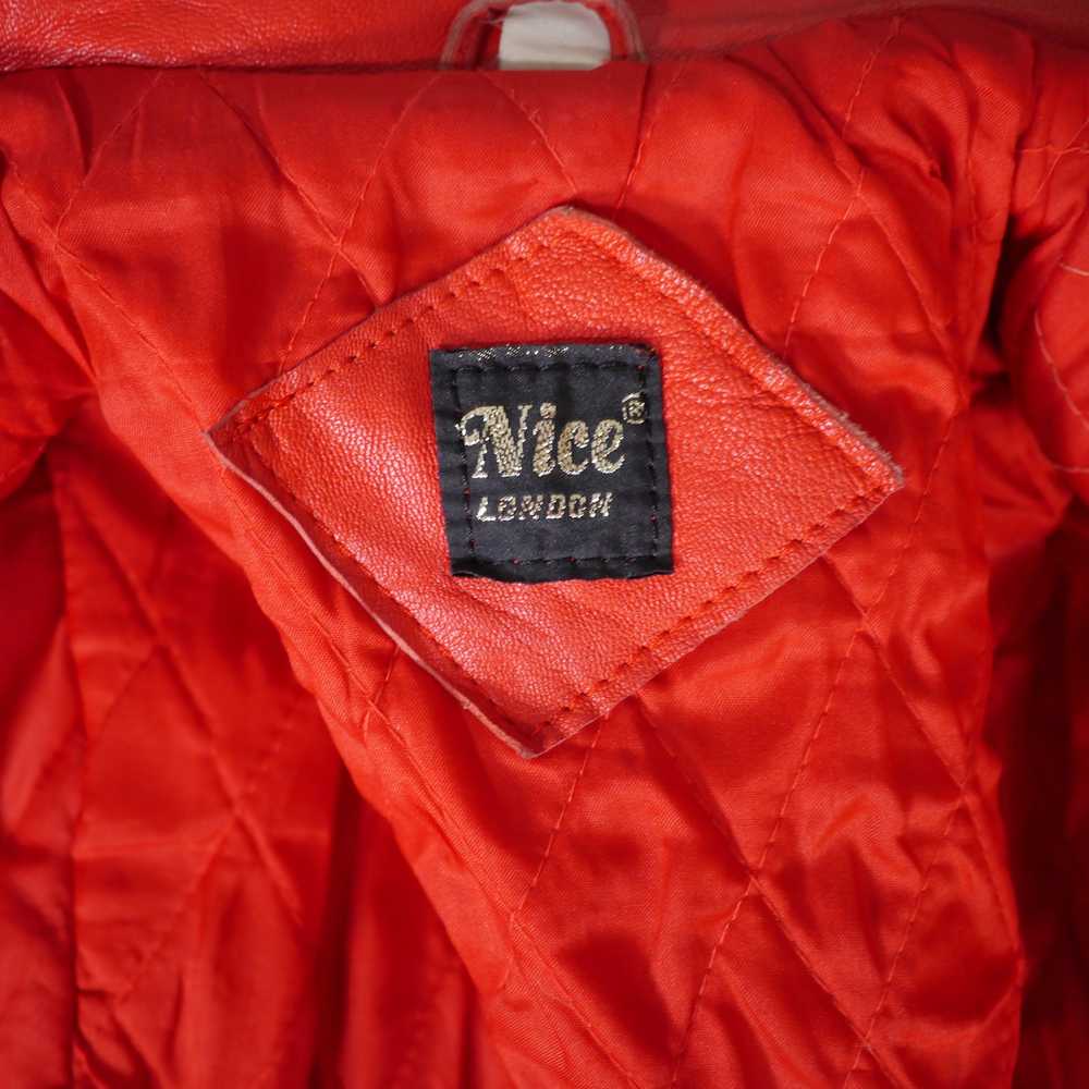 80s 90s "NICE" BRIGHT RED REAL LEATHER BIKER JACK… - image 12