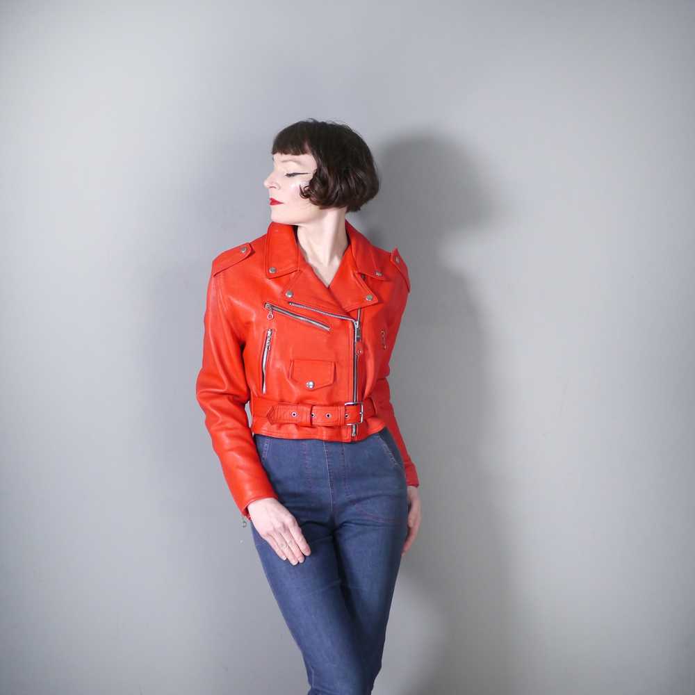 80s 90s "NICE" BRIGHT RED REAL LEATHER BIKER JACK… - image 1