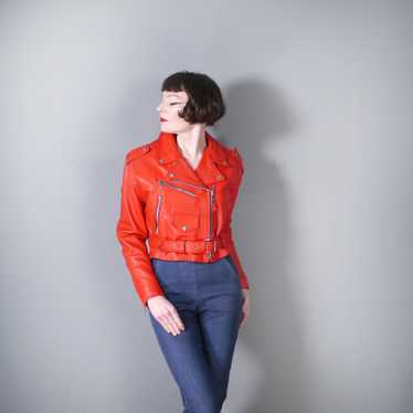 80s 90s "NICE" BRIGHT RED REAL LEATHER BIKER JACK… - image 1