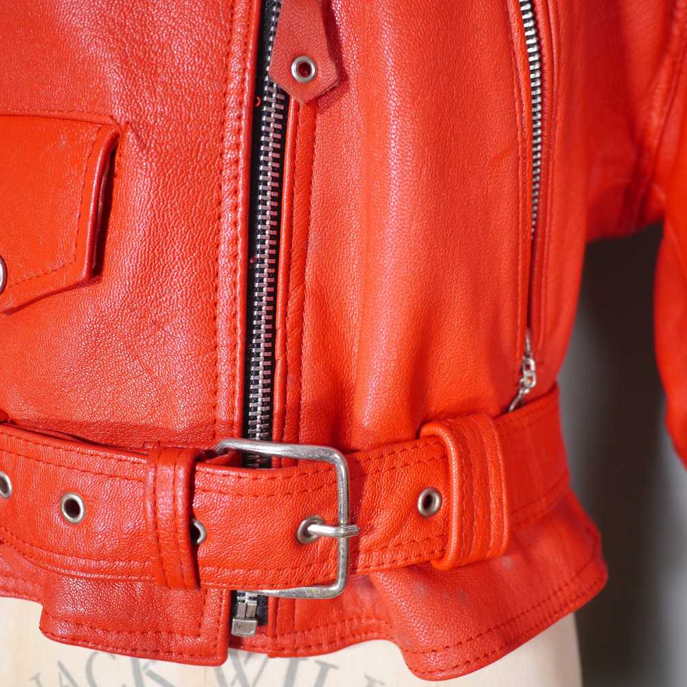 80s 90s "NICE" BRIGHT RED REAL LEATHER BIKER JACK… - image 7