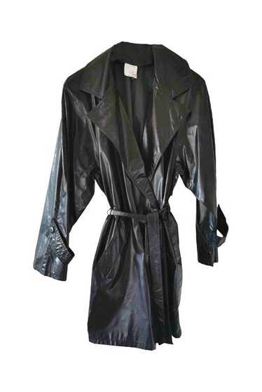 80's trench coat - Short trench coat in shiny vin… - image 1