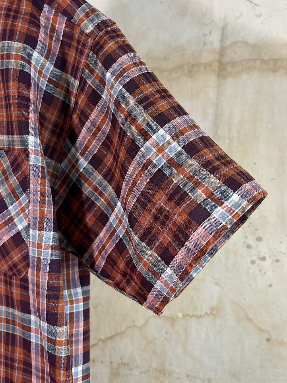 1960s French Plaid Short Sleeve Button Up - Cotto… - image 3