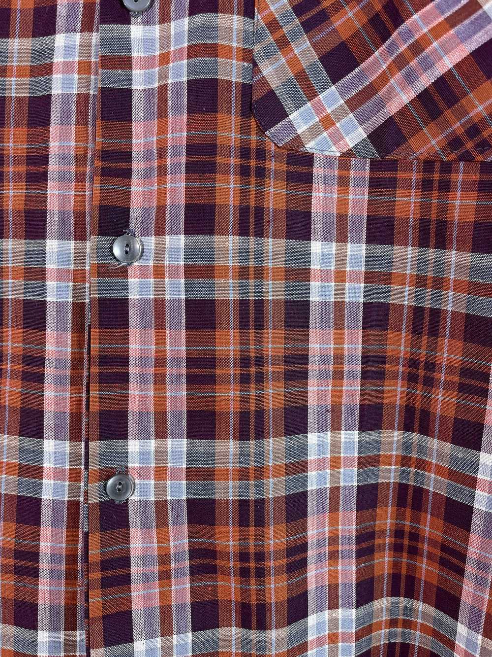 1960s French Plaid Short Sleeve Button Up - Cotto… - image 5
