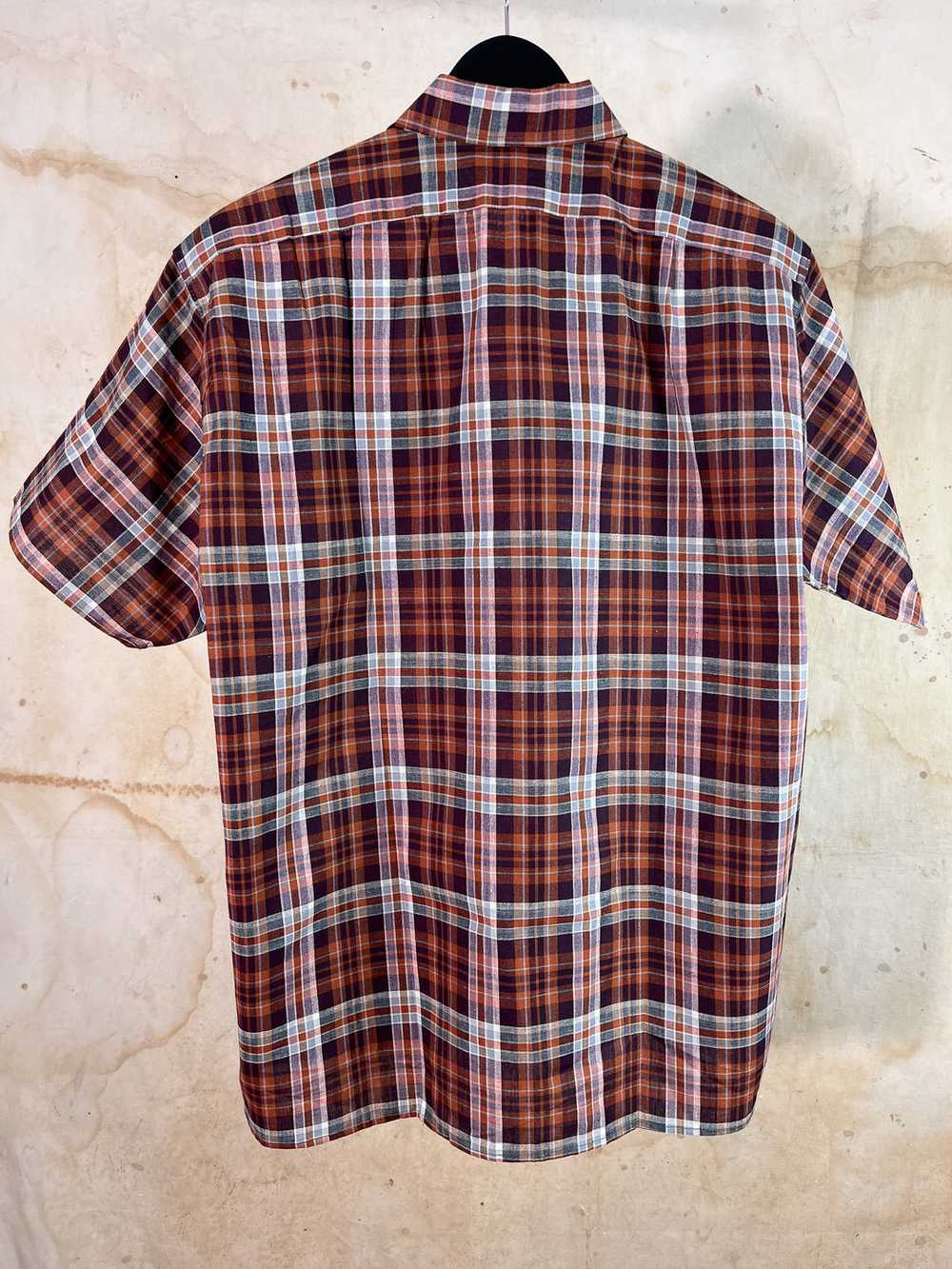 1960s French Plaid Short Sleeve Button Up - Cotto… - image 6