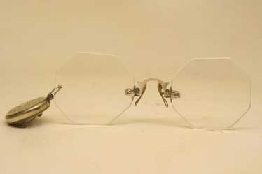 Antique Silver Hard Bridge Pince Nez Eyeglasses - image 1