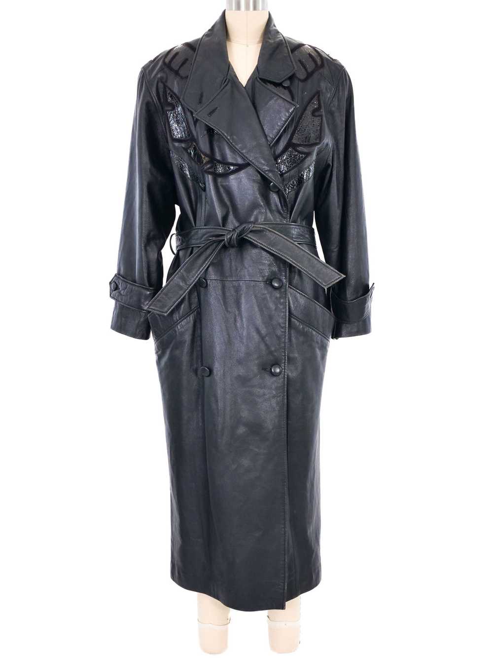 1980s Leather Applique Trench Coat - image 1