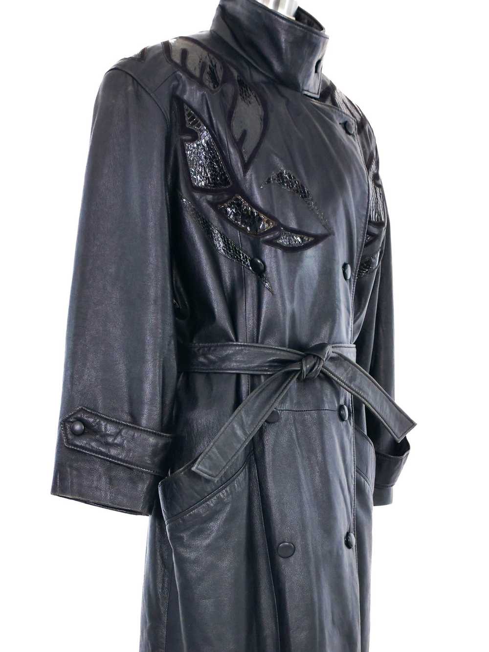 1980s Leather Applique Trench Coat - image 2