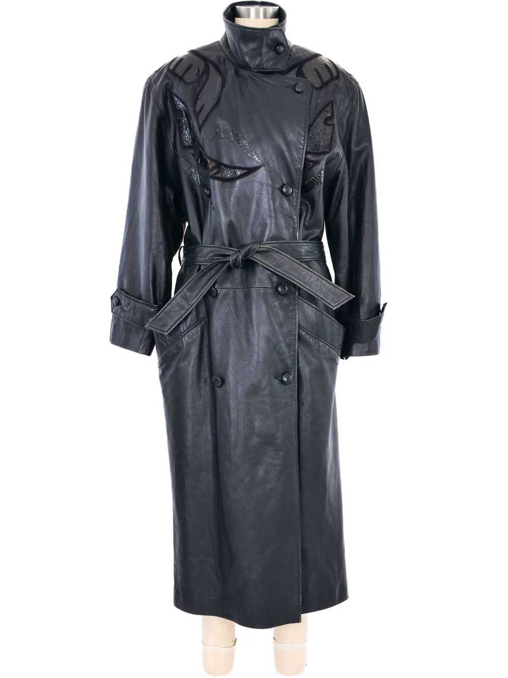 1980s Leather Applique Trench Coat - image 3