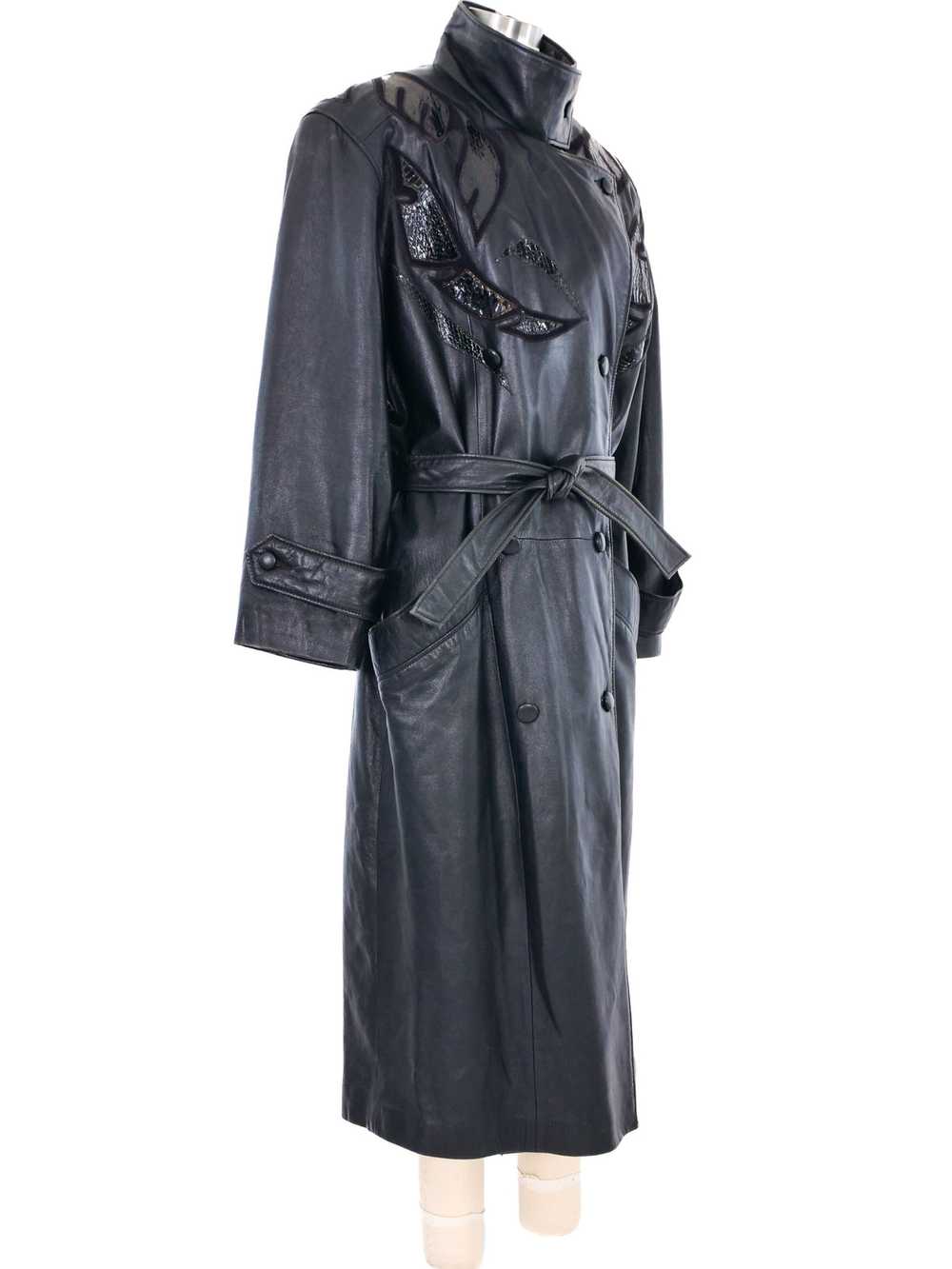 1980s Leather Applique Trench Coat - image 4