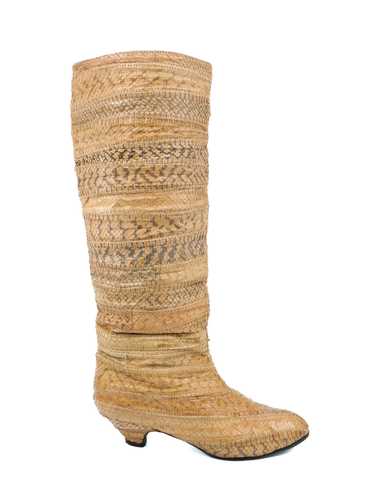 1980s Tan Patchwork Snakeskin Knee High Boots, 7 - image 1