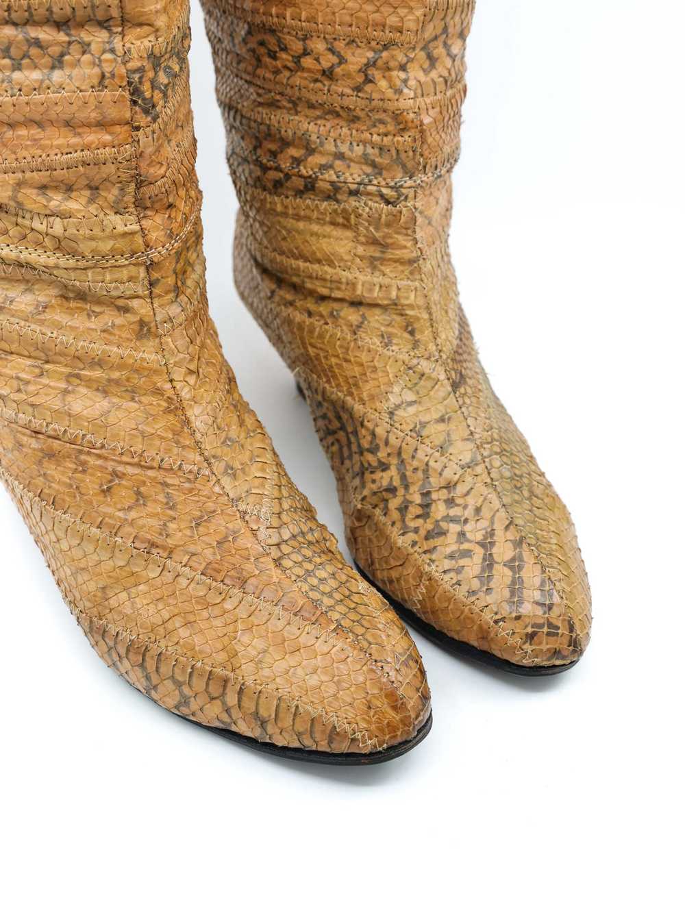 1980s Tan Patchwork Snakeskin Knee High Boots, 7 - image 2