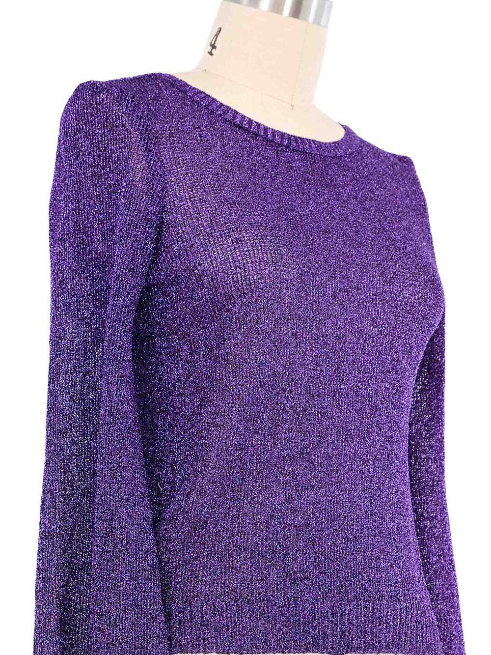 Purple Lurex Balloon Sleeve Knit Top - image 2