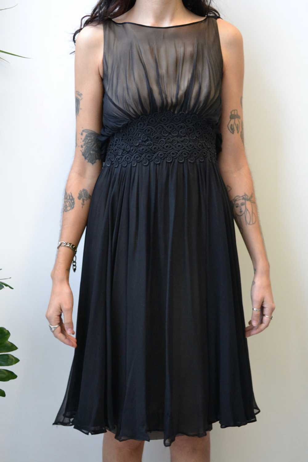 Drapey Black Chiffon Dress - image 2