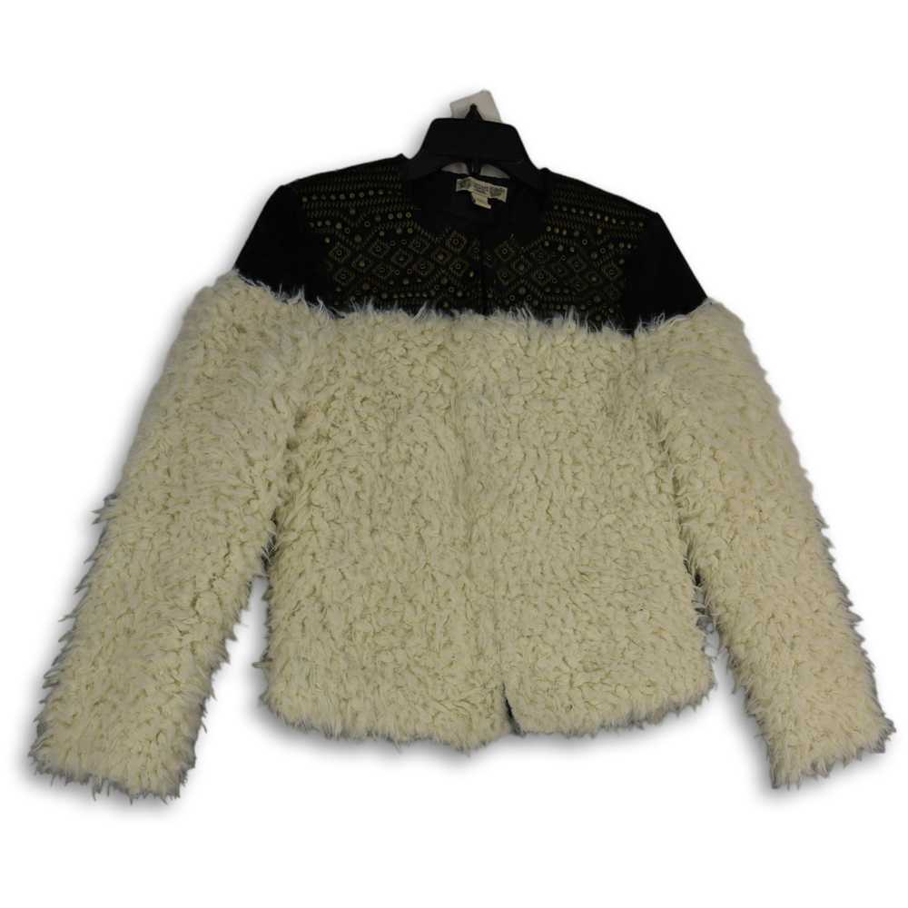 Womens White Black Faux Fur Embellished Long Slee… - image 1